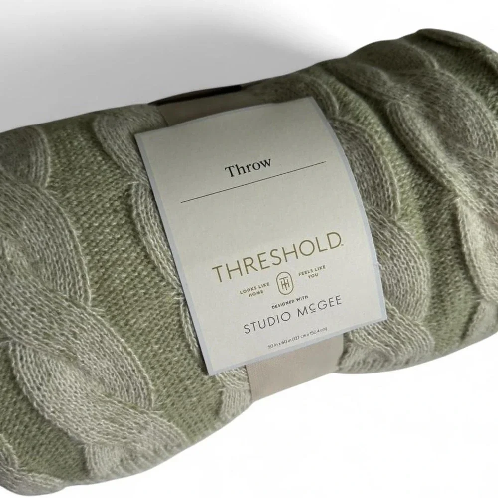 NEW Studio McGee Threshold Twisted‎ Cable Throw Blanket Green